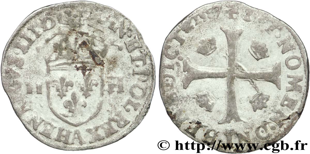 HENRI III Douzain aux deux H, 1er type 1587 Paris TB+