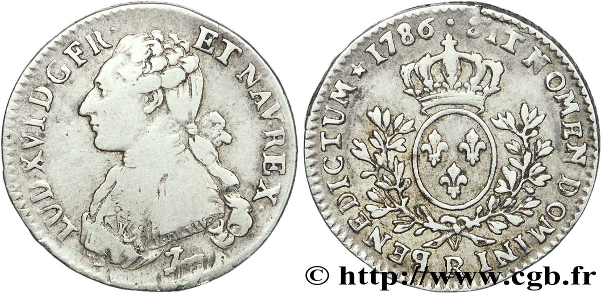 LOUIS XVI Cinquième d écu aux branches d olivier 1786 Orléans fSS/SS