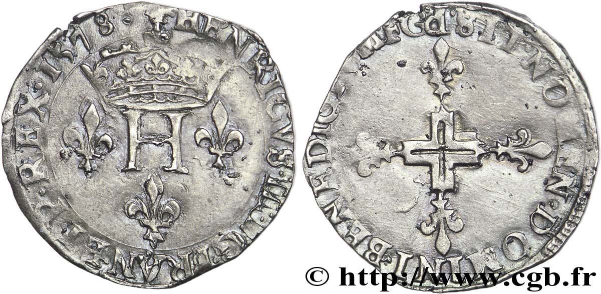 HENRI III Double sol parisis, 2e type 1578 Dijon TTB+