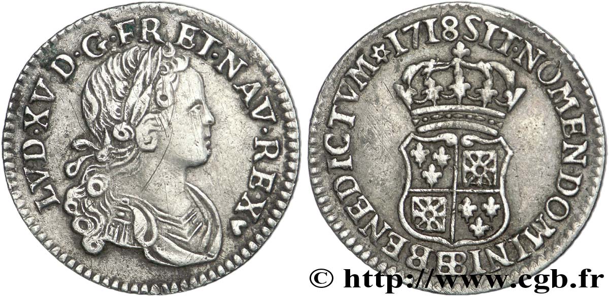 LOUIS XV DIT LE BIEN AIMÉ Dixième d écu dit  de France-Navarre  1718 Strasbourg TTB/TTB+