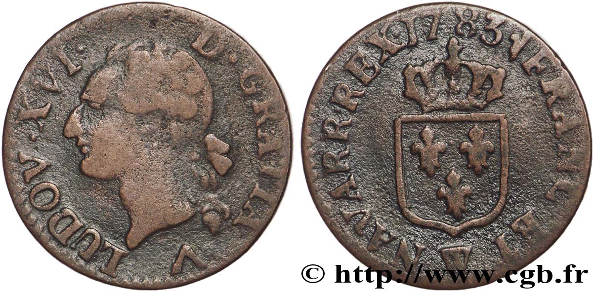 LOUIS XVI Liard dit &nbsp;à l&nbsp;écu&nbsp; 1783 Lille TB