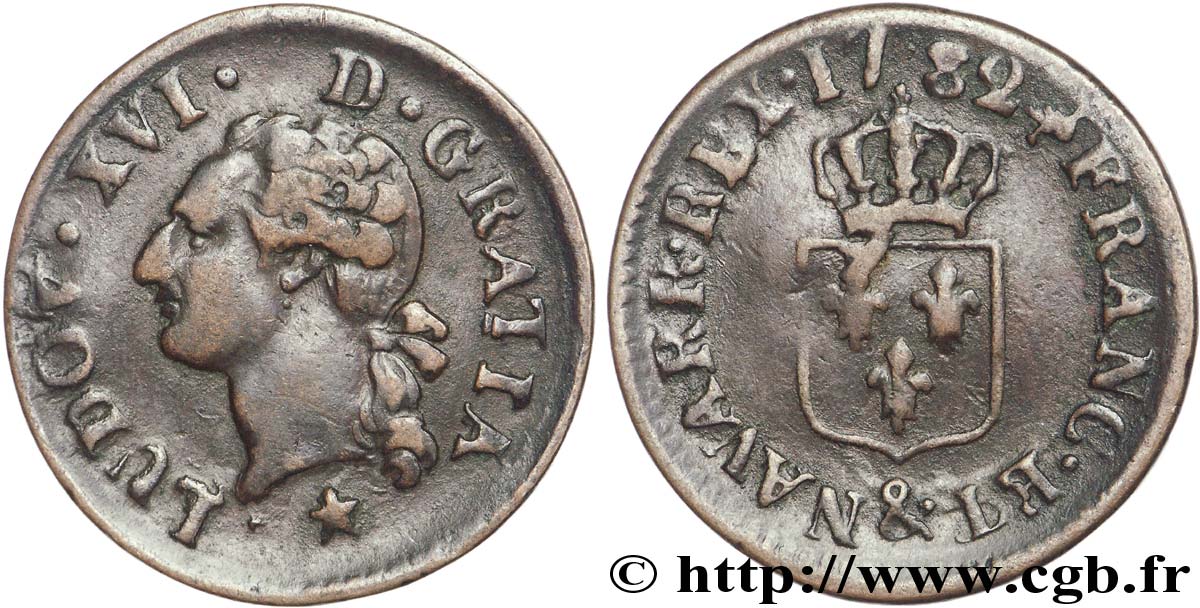 LOUIS XVI Liard dit “à l écu” 1782 Aix-en-Provence TB+