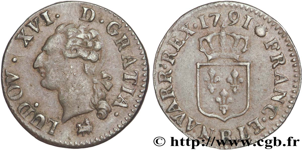LOUIS XVI Liard dit “à l écu” 1791 Rouen TTB