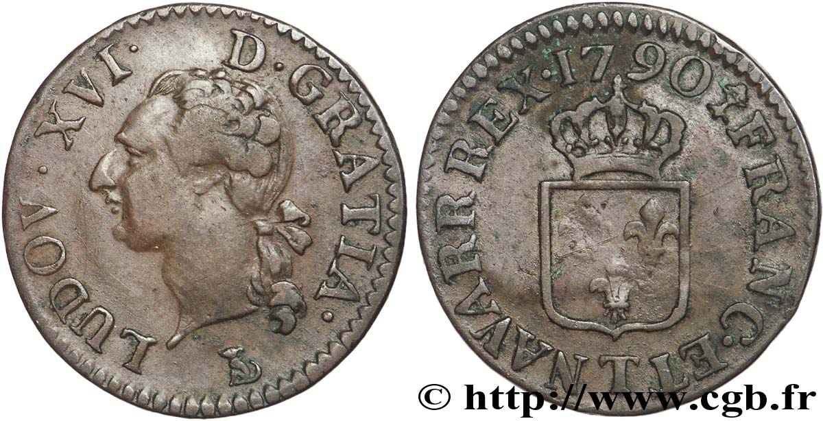 LOUIS XVI Liard dit “à l écu” 1790 Nantes VF