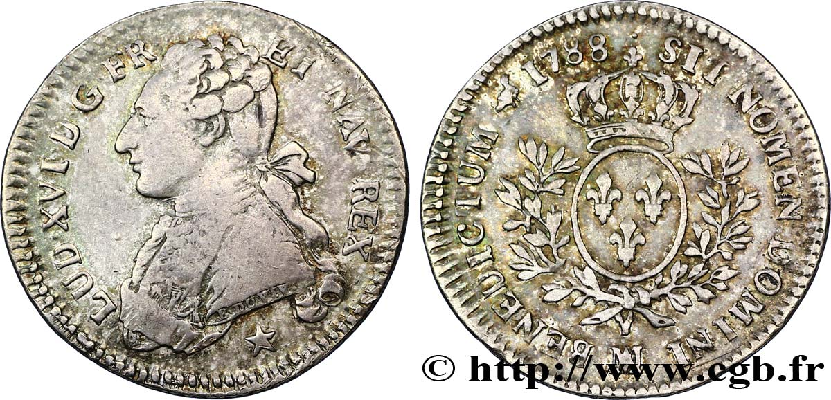 LOUIS XVI Cinquième d&nbsp;écu aux branches d&nbsp;olivier 1788 Marseille TB+/TTB