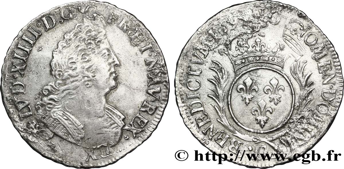 LOUIS XIV LE GRAND OU LE ROI SOLEIL Demi-écu aux palmes n.d. Rennes TB+