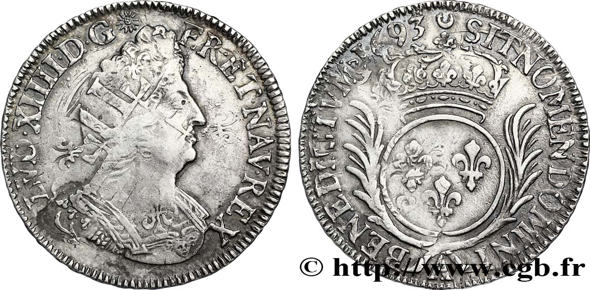 LOUIS XIV LE GRAND OU LE ROI SOLEIL Demi-écu aux palmes 1693 Paris TB/TB+