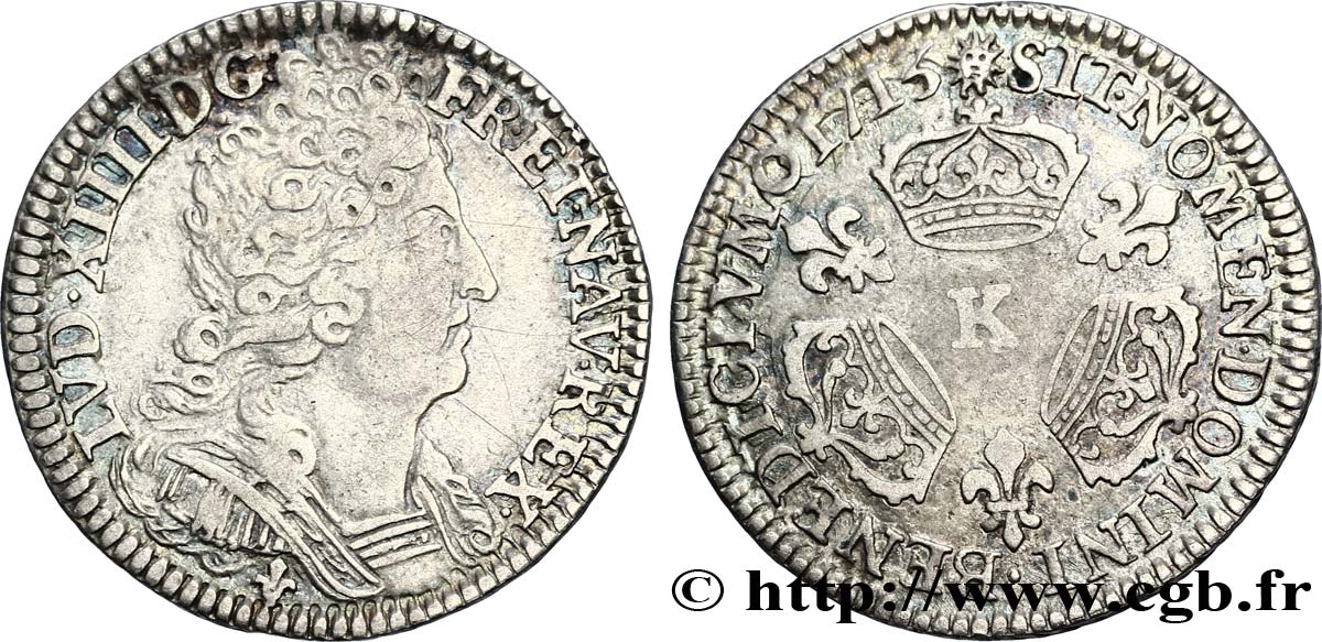 LOUIS XIV LE GRAND OU LE ROI SOLEIL Dixième d écu aux trois couronnes 1713 Bordeaux TB+