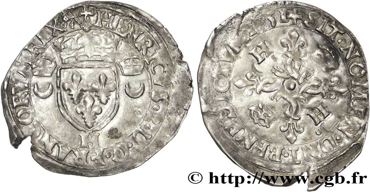 HENRI II Douzain aux croissants 1551 La Rochelle TTB