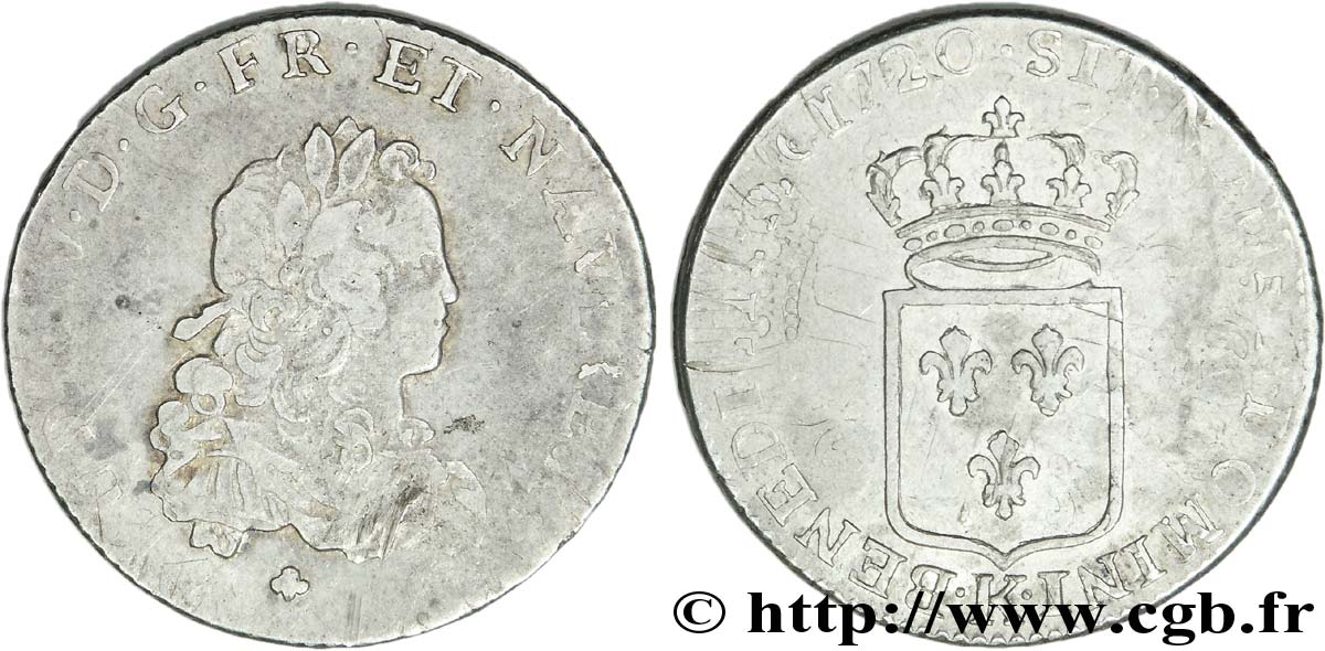 LOUIS XV DIT LE BIEN AIMÉ Tiers d&nbsp;écu de France 1720 Bordeaux B+/TTB+