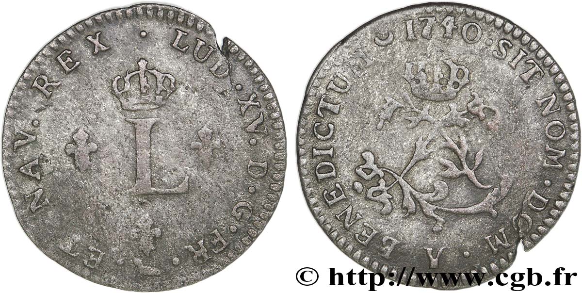 LOUIS XV DIT LE BIEN AIMÉ Double sol de billon 1740 Bourges TB