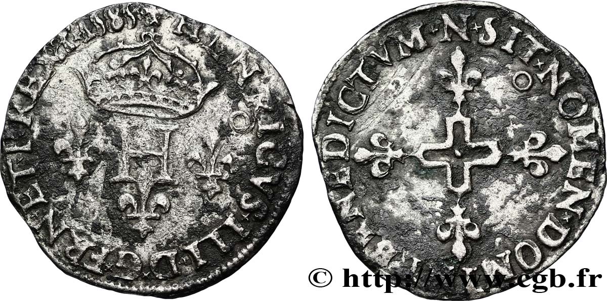 HENRI III Double sol parisis, 2e type 1585 Montpellier TB+