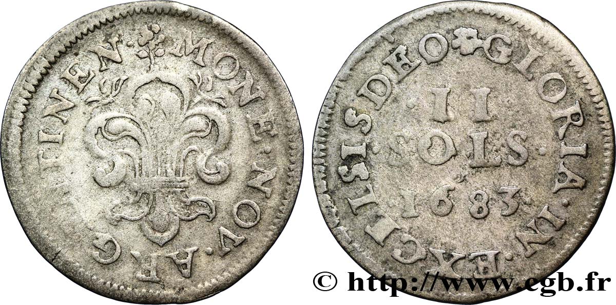 LOUIS XIV LE GRAND OU LE ROI SOLEIL II sols 1683 Strasbourg TB