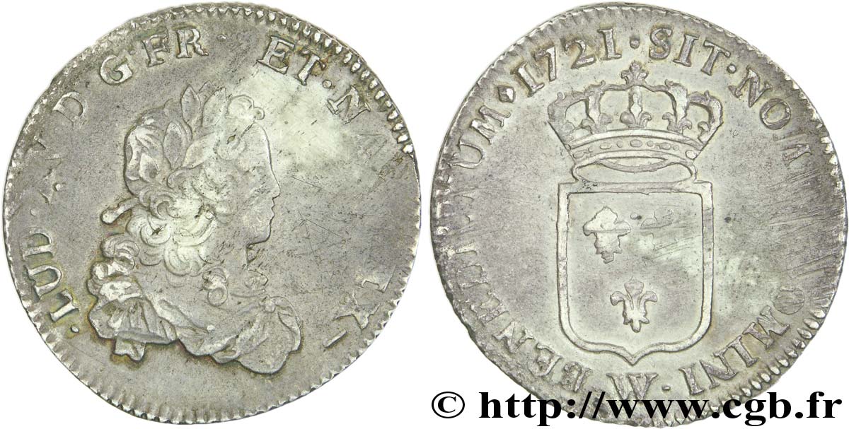 LOUIS XV &nbsp;THE WELL-BELOVED&nbsp; Tiers d&nbsp;écu de France 1721 Lille XF