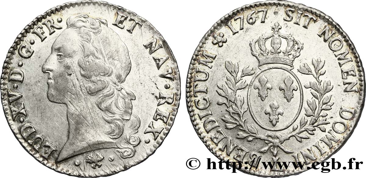 LOUIS XV &nbsp;THE WELL-BELOVED&nbsp; Écu aux branches d’olivier, tête ceinte d’un bandeau 1767 Bayonne AU