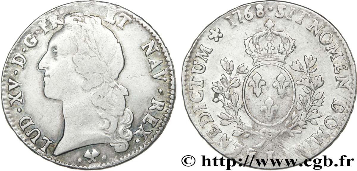 LOUIS XV DIT LE BIEN AIMÉ Écu aux branches d’olivier, tête ceinte d’un bandeau 1768 Bayonne TB+