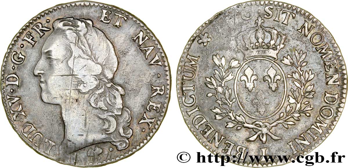 LOUIS XV DIT LE BIEN AIMÉ Écu aux branches d’olivier, tête ceinte d’un bandeau 1770 Bayonne TTB