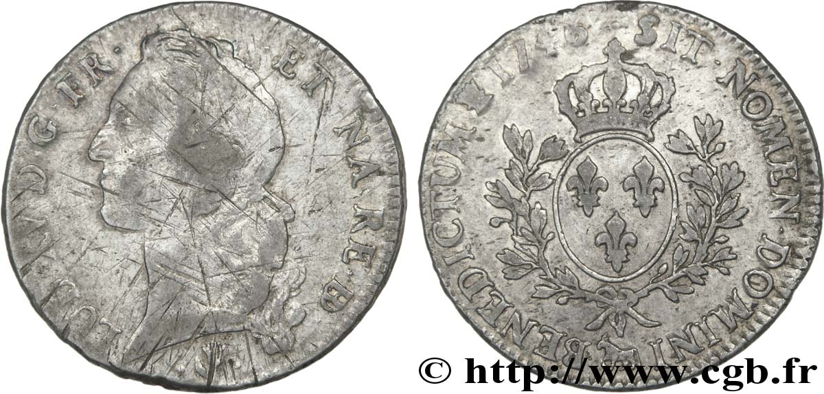 LOUIS XV DIT LE BIEN AIMÉ Écu aux branches d’olivier, tête ceinte d’un bandeau 1746 Pau B+/TTB