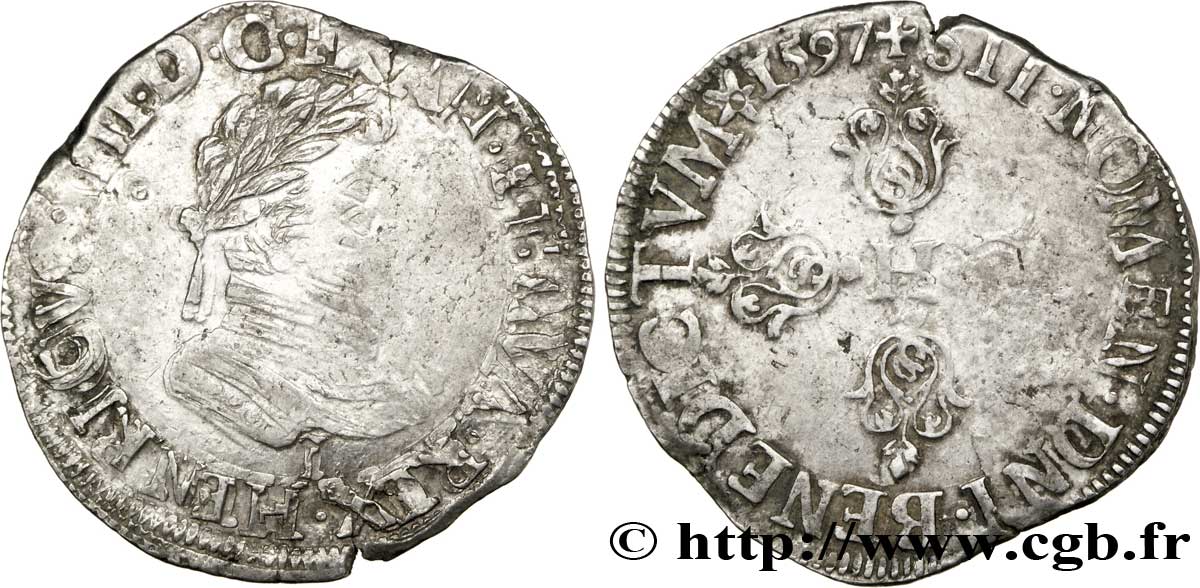 HENRI IV LE GRAND Demi-franc 1597 Limoges TTB