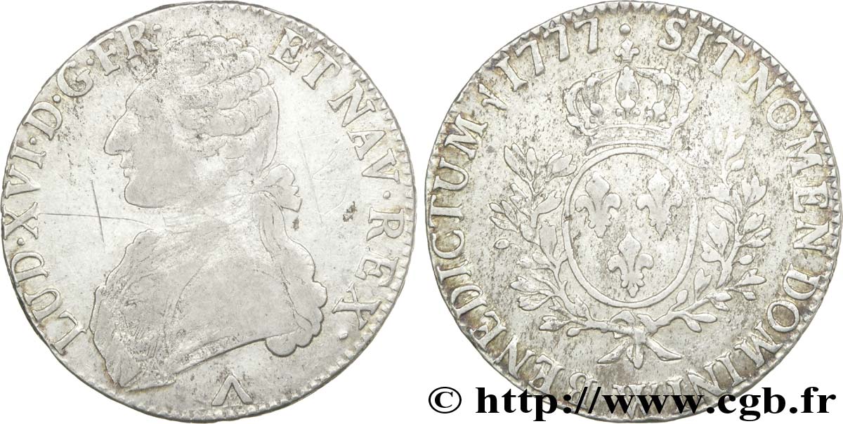 LOUIS XVI Écu aux branches d&nbsp;olivier 1777 Lille TB+