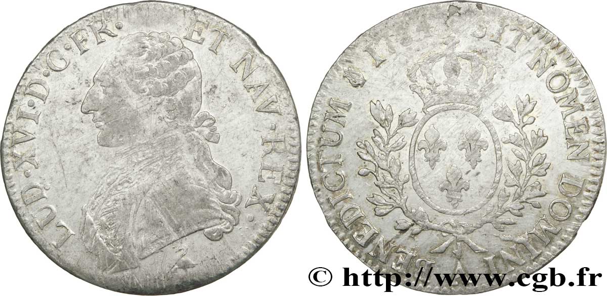LOUIS XVI Écu aux branches d&nbsp;olivier 1784 Paris TTB+