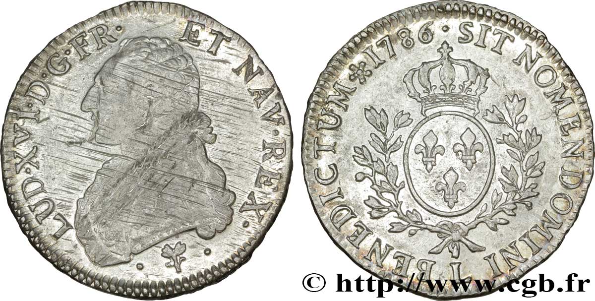 LOUIS XVI Écu aux branches d&nbsp;olivier 1786 Bayonne TTB+/SPL