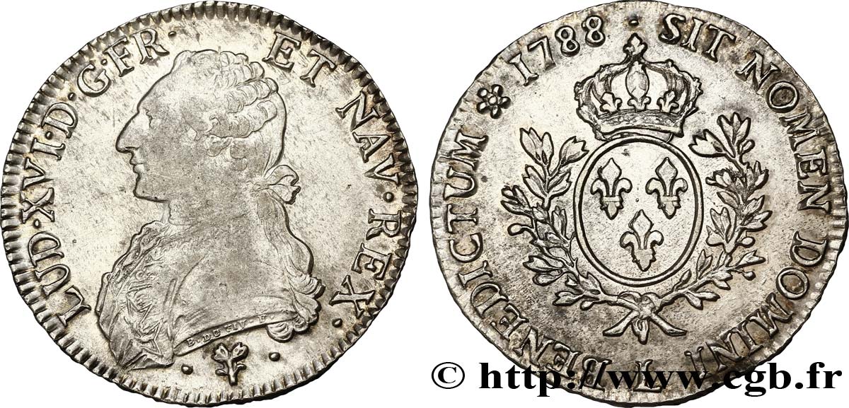 LOUIS XVI Écu aux branches d&nbsp;olivier 1788 Bayonne TTB+