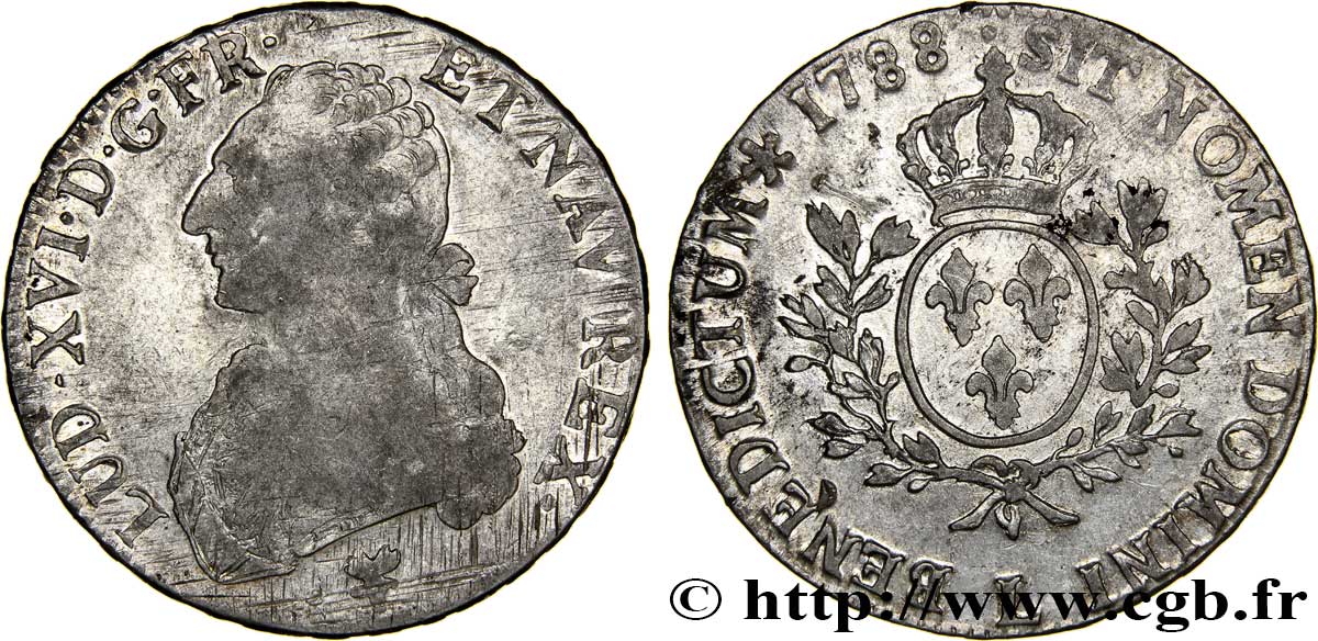 LOUIS XVI Écu aux branches d&nbsp;olivier 1788 Bayonne TB/TTB