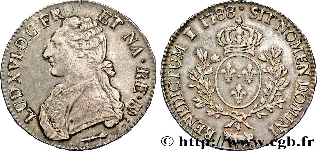 LOUIS XVI Écu aux branches d&nbsp;olivier 1788 Pau TTB+