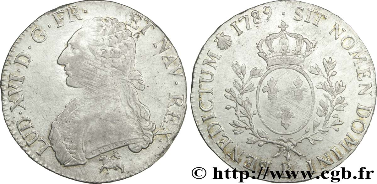 LOUIS XVI Écu aux branches d olivier 1789 Rouen SUP