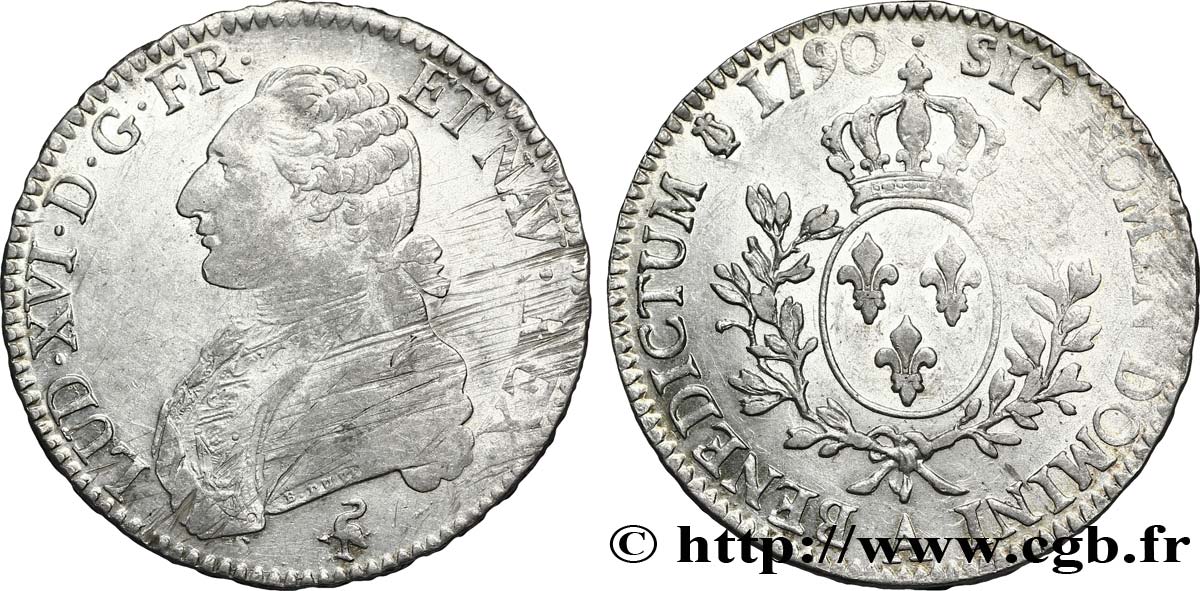 LOUIS XVI Écu aux branches d olivier 1790 Paris TTB+