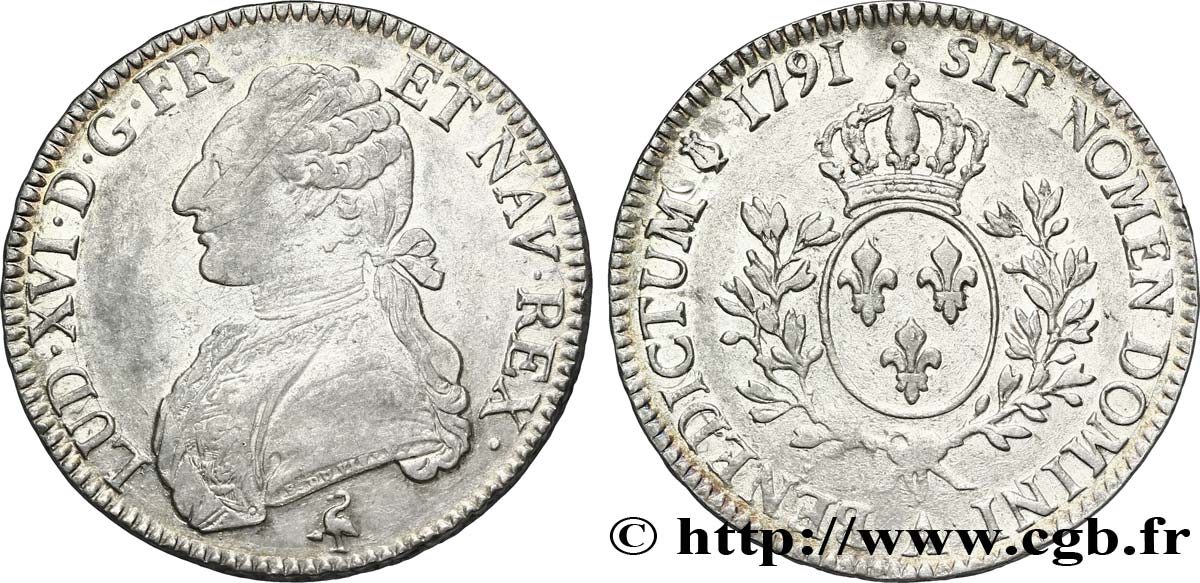 LOUIS XVI Écu aux branches d&nbsp;olivier 1791 Paris TTB+