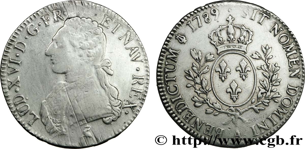 LOUIS XVI Écu aux branches d&nbsp;olivier 1789 Paris TB/TB+