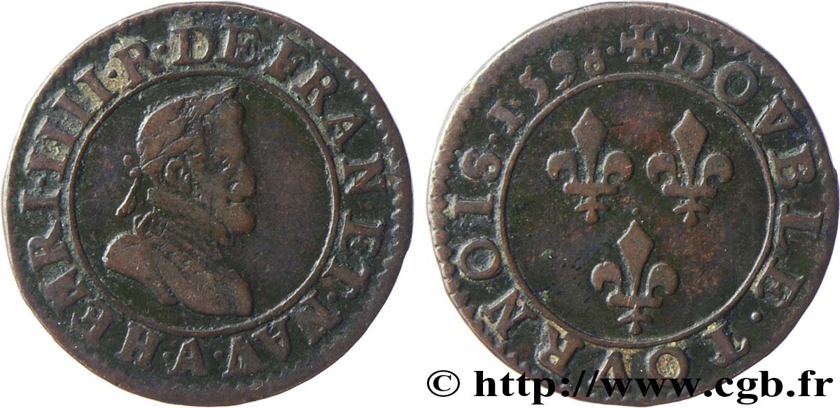 HENRI IV LE GRAND Double tournois, 1er type de Paris (légende française) 1598 Paris, Moulin des Étuves TTB