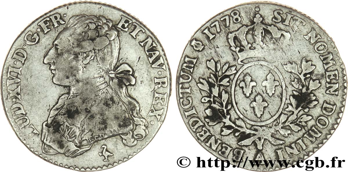 LOUIS XVI Cinquième d écu aux branches d olivier 1778 Paris fSS