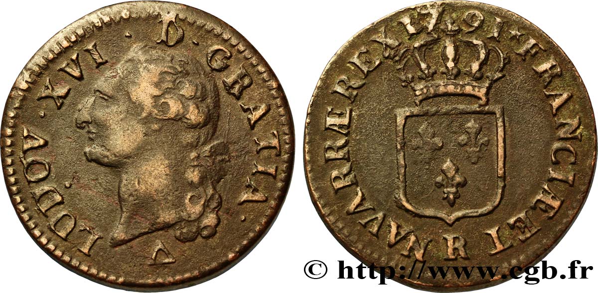 LOUIS XVI Sol dit  à l écu  1791 Orléans TB+