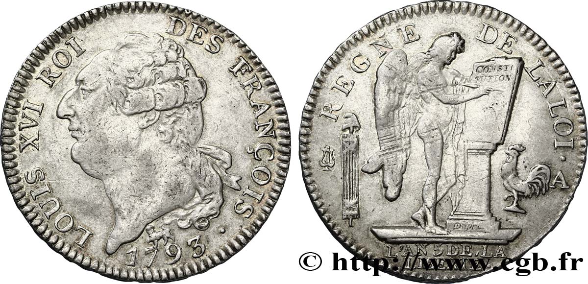 LOUIS XVI (MONARQUE CONSTITUTIONNEL)  Écu dit  au génie , légende FRANÇOIS 1793 Paris TTB+/TTB