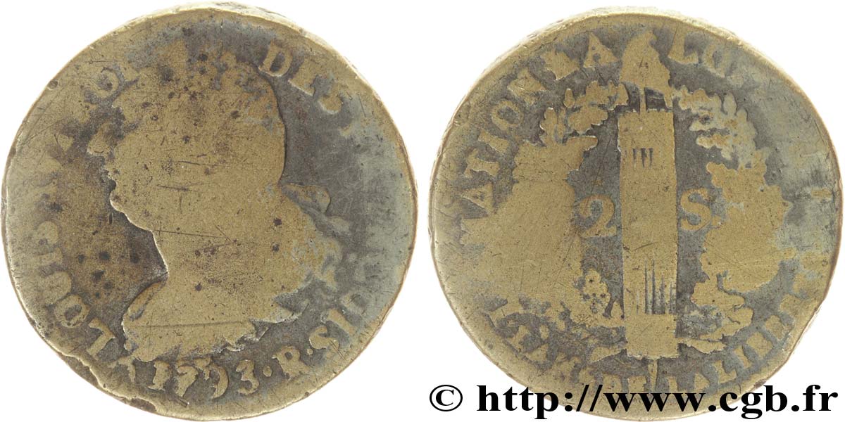 LA CONVENTION 2 sols dit  au faisceau , type FRANÇOIS 1793 Orléans B