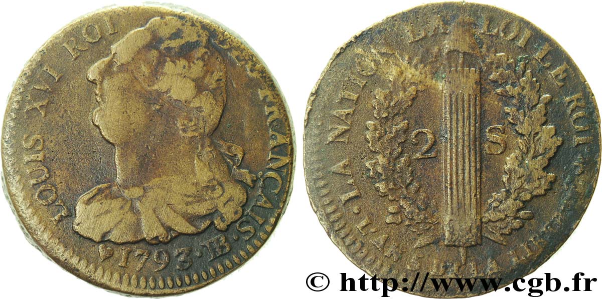 LA CONVENTION 2 sols dit &nbsp;au faisceau&nbsp;, type FRANÇAIS 1793 Strasbourg TB+