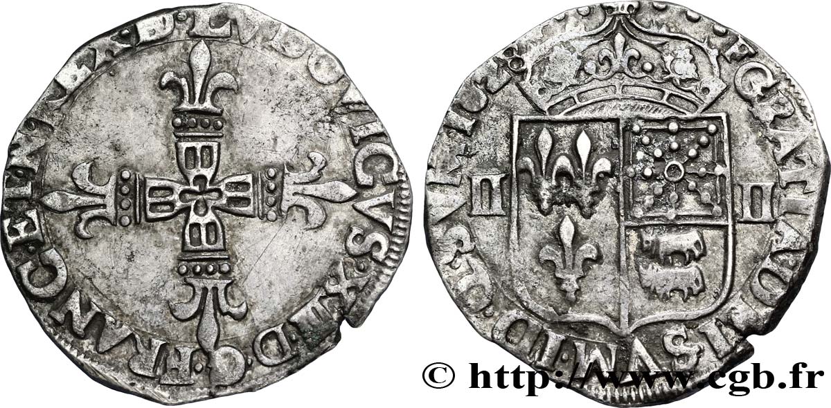 LOUIS XIII LE JUSTE Quart d&nbsp;écu de Béarn 1628 Morlaàs TTB