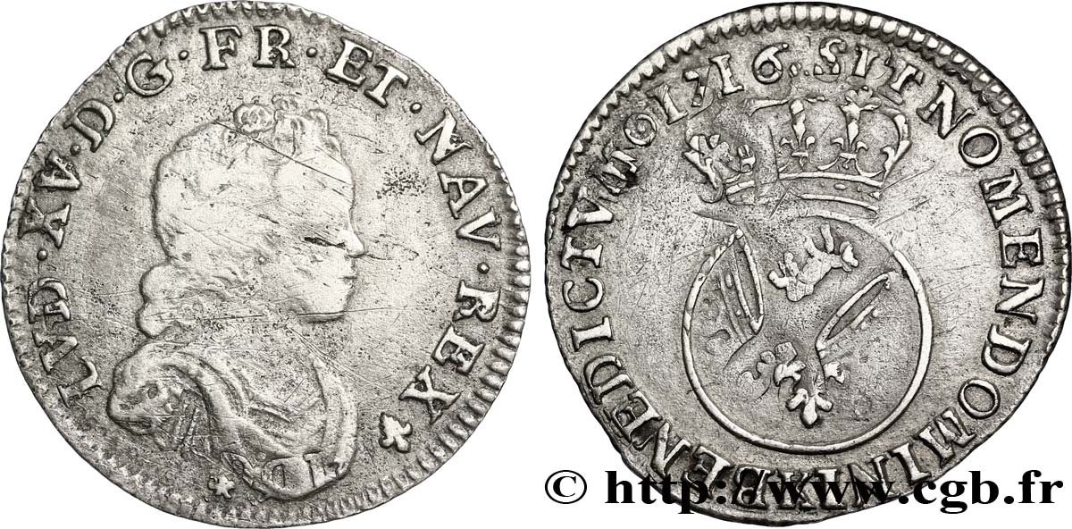 LOUIS XV DIT LE BIEN AIMÉ Dixième d&nbsp;écu dit “vertugadin” 1716 Bordeaux TB+