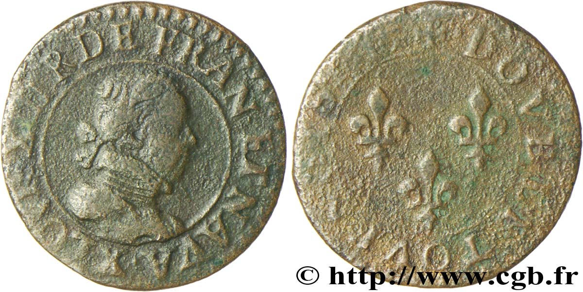 LOUIS XIII LE JUSTE Double tournois, type 3 1616 Amiens TB/B+