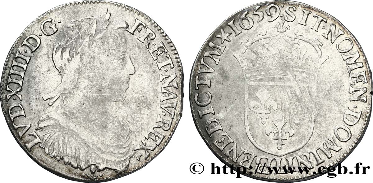 LOUIS XIV LE GRAND OU LE ROI SOLEIL Demi-écu, portrait à la mèche longue 1659 Bayonne TB+