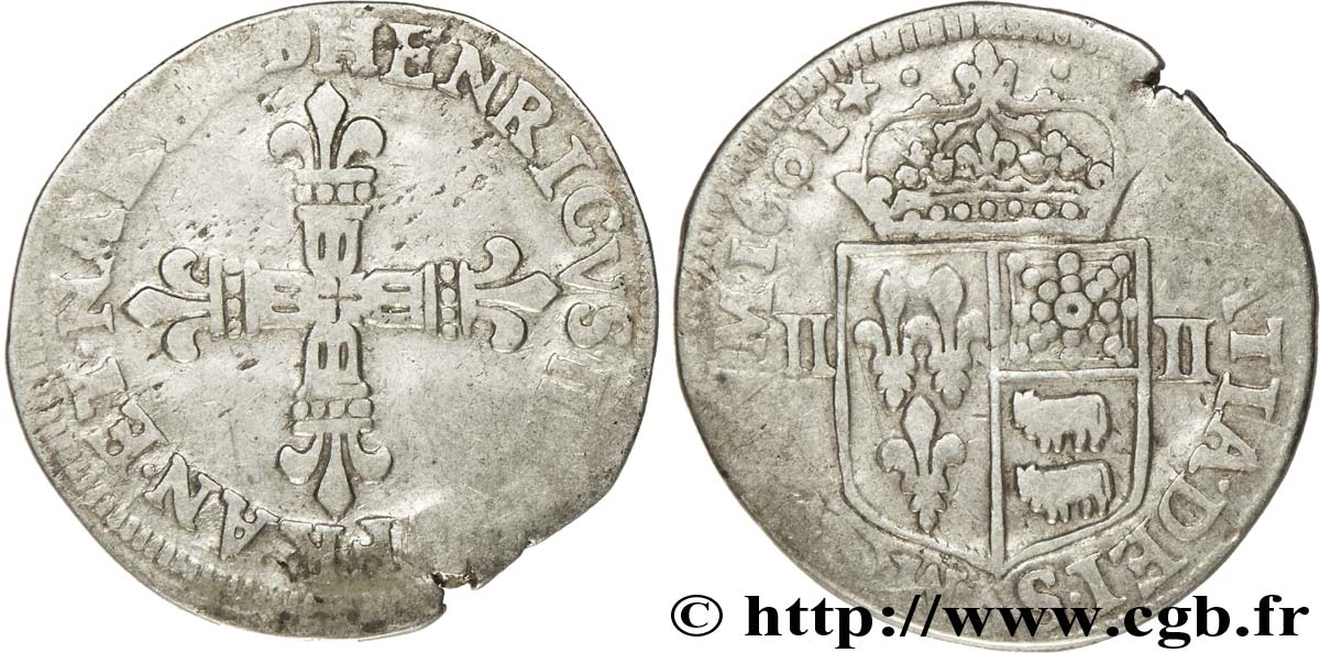 HENRI IV LE GRAND Quart d&nbsp;écu de Béarn 1601 Pau TB+
