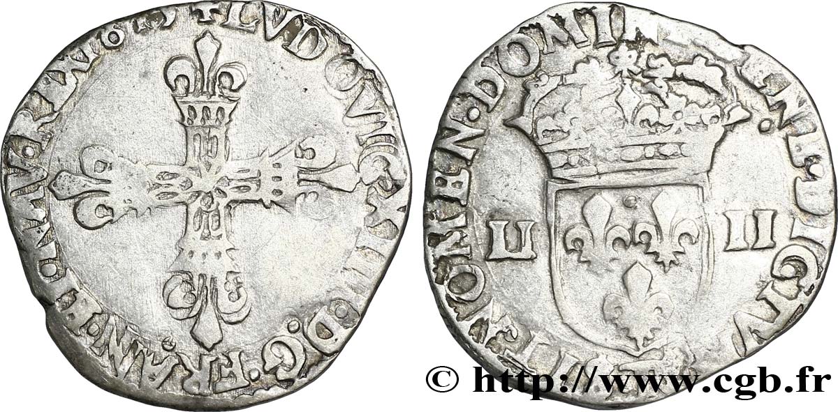 LOUIS XIII LE JUSTE Quart d écu, à la croix fleurdelisée, titulature côté croix 1615 Nantes TB+