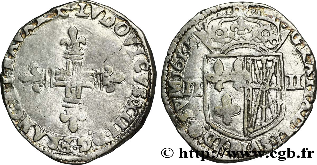 LOUIS XIII LE JUSTE Quart d écu de Navarre 1615 Saint-Palais TTB