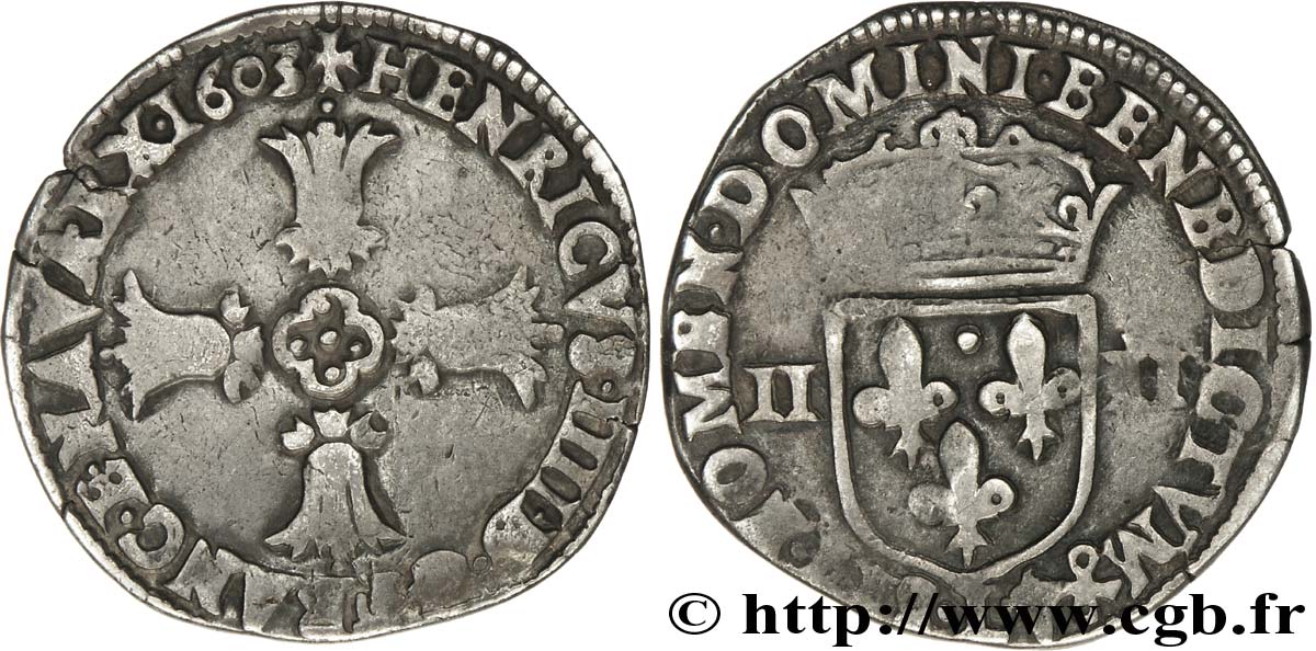 HENRY IV Quart d écu, croix feuillue de face 1603 Bayonne S