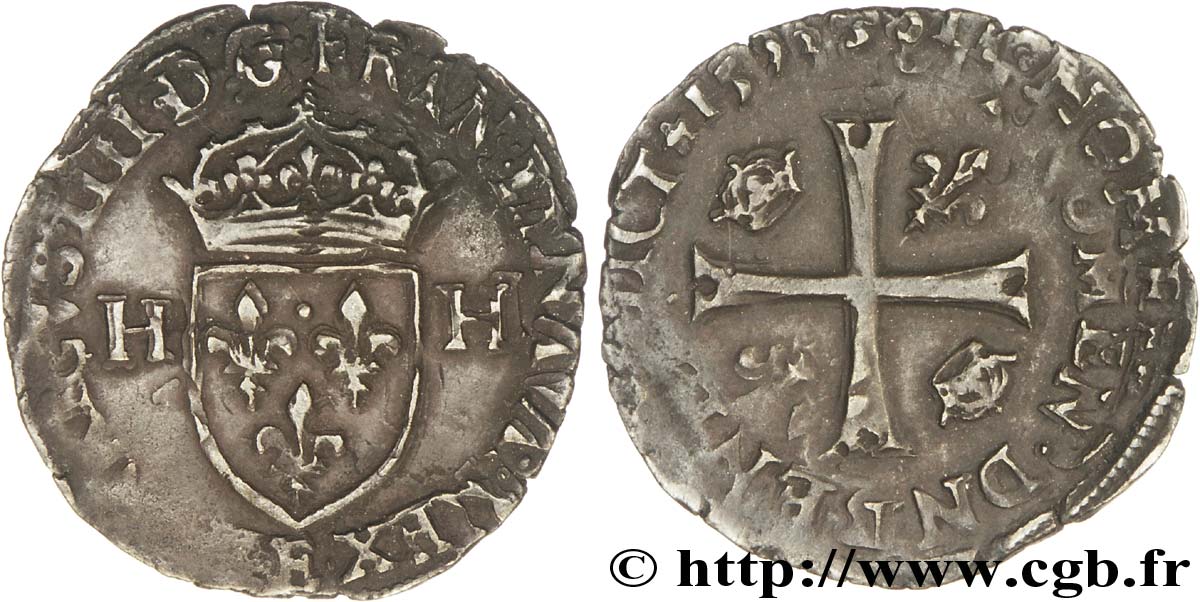HENRI IV LE GRAND Douzain aux deux H, 2e type 1593 Tours TTB