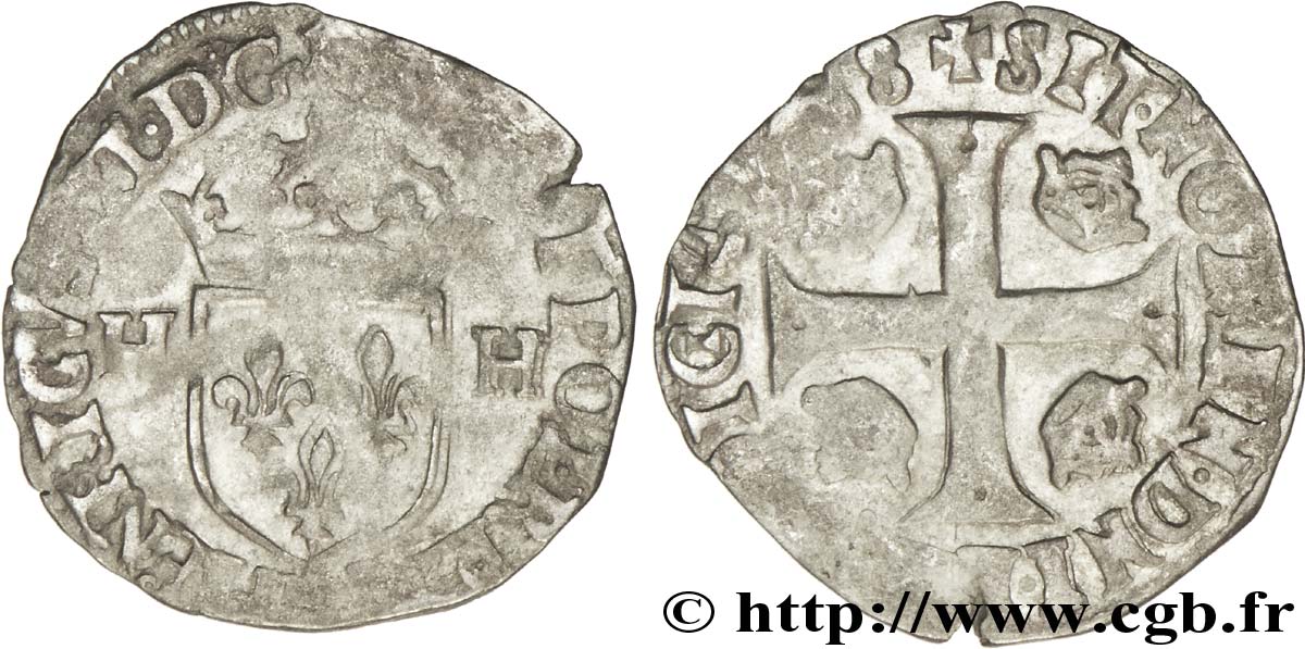 HENRI III Douzain aux deux H, 1er type 1588 Troyes TB+