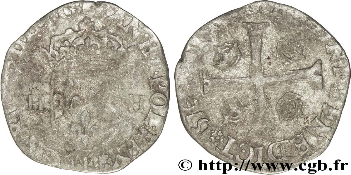 HENRI III Douzain, 1er type 1576 Bordeaux B+